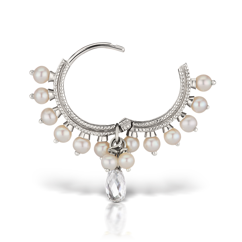 Pearl Coronet Diamond Briolette Hoop Earring