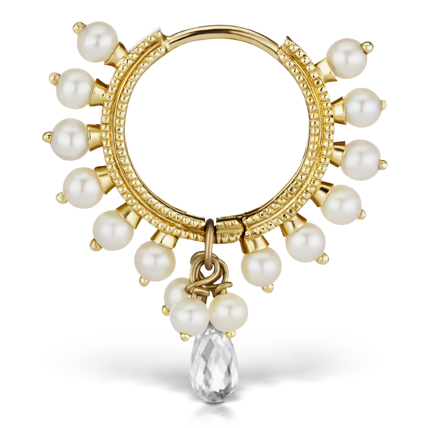Pearl Coronet Diamond Briolette Hoop Earring