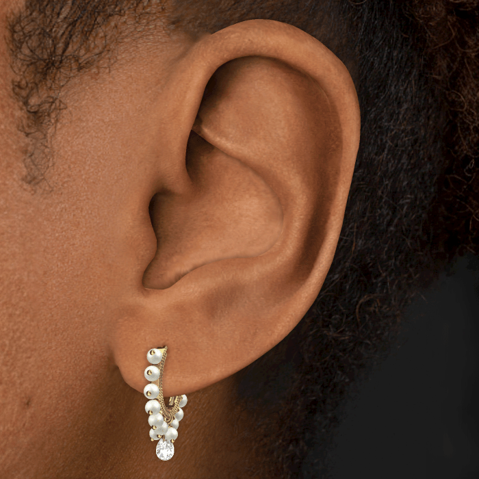 Pearl Coronet Diamond Briolette Hoop Earring
