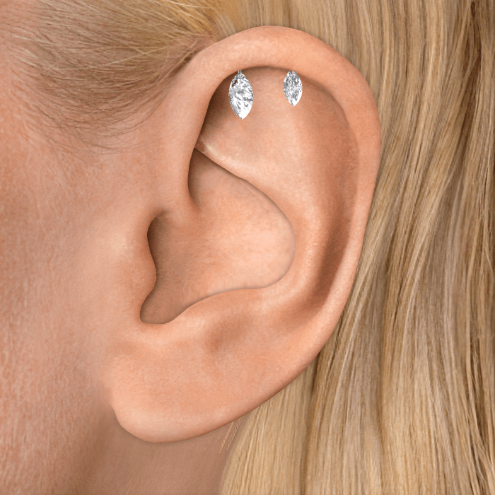 Floating Double Marquise Diamond Drape Threaded Stud Earring
