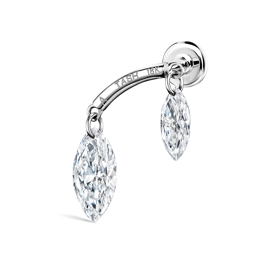 Floating Double Marquise Diamond Drape Threaded Stud Earring
