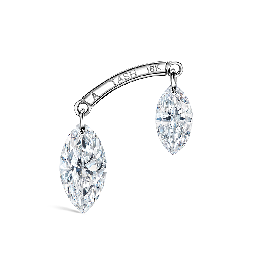 Floating Double Marquise Diamond Drape Threaded Stud Earring