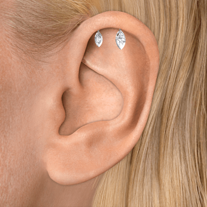 Floating Double Marquise Diamond Drape Threaded Stud Earring