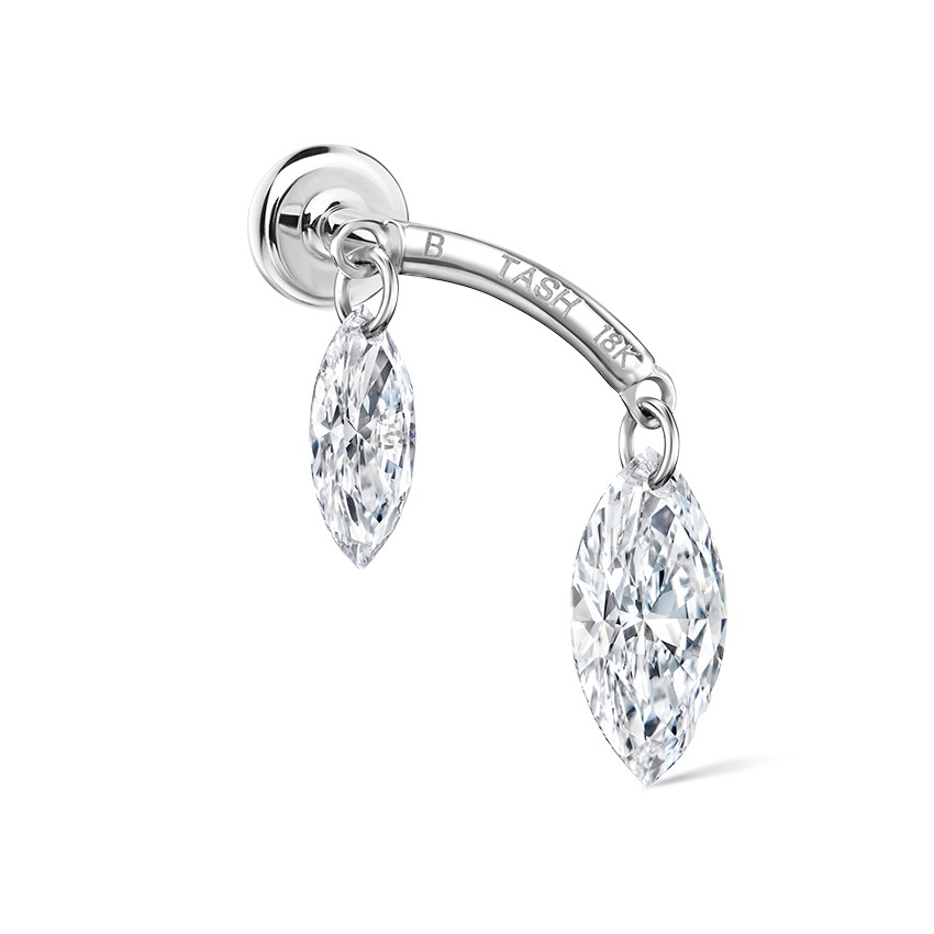 Floating Double Marquise Diamond Drape Threaded Stud Earring