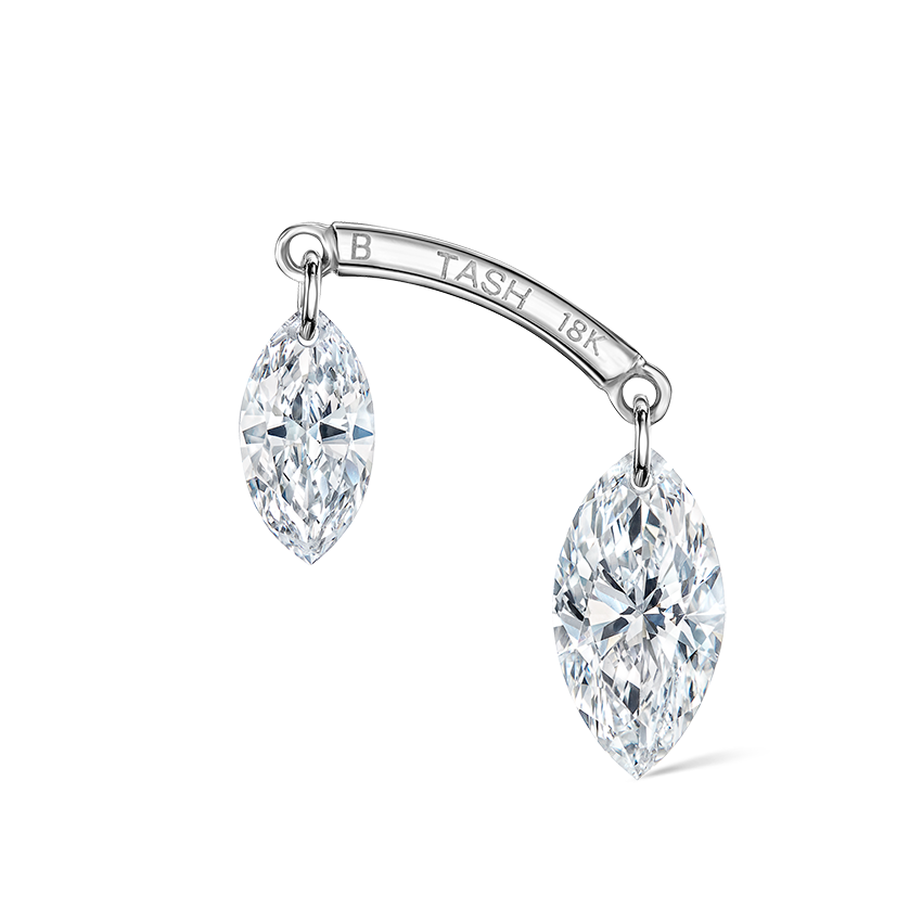 Floating Double Marquise Diamond Drape Threaded Stud Earring