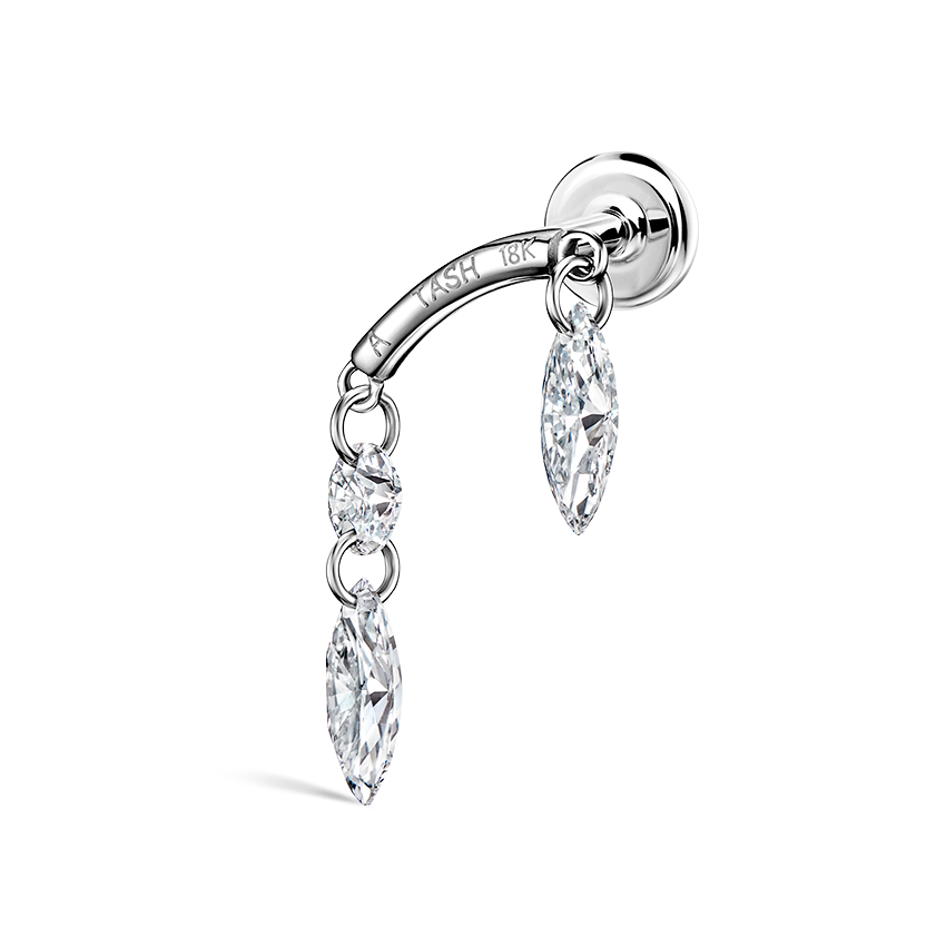 Floating Marquise and Round Diamond Drape Threaded Stud Earring