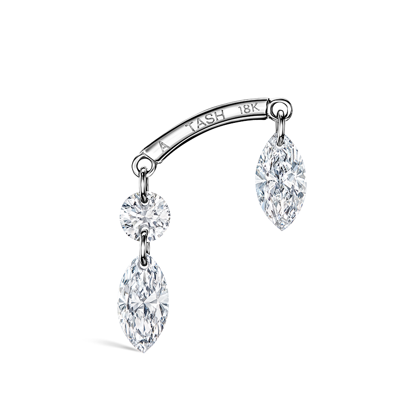 Floating Marquise and Round Diamond Drape Threaded Stud Earring