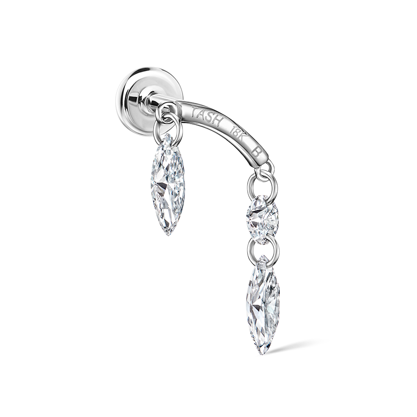 Floating Marquise and Round Diamond Drape Threaded Stud Earring