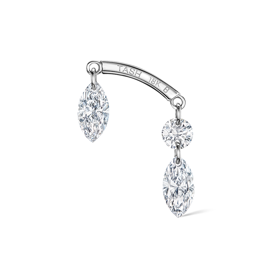 Floating Marquise and Round Diamond Drape Threaded Stud Earring
