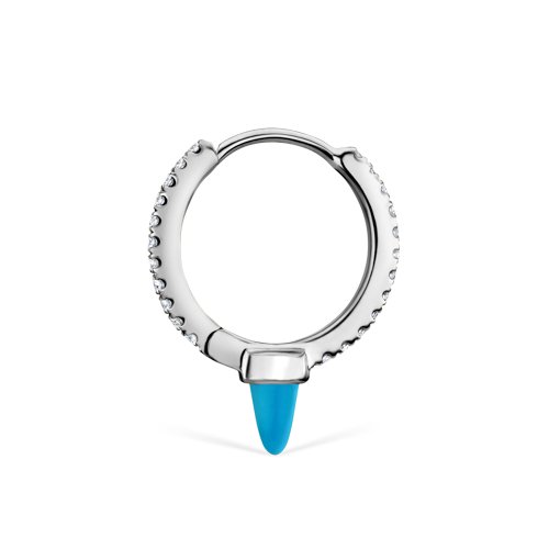 Single Short Turquoise Spike Diamond Eternity Hoop Earring