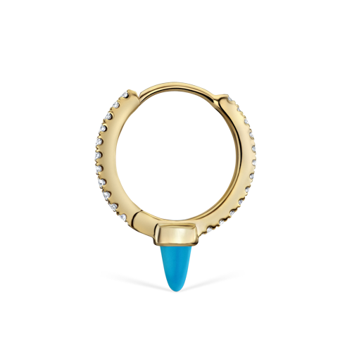 Single Short Turquoise Spike Diamond Eternity Hoop Earring
