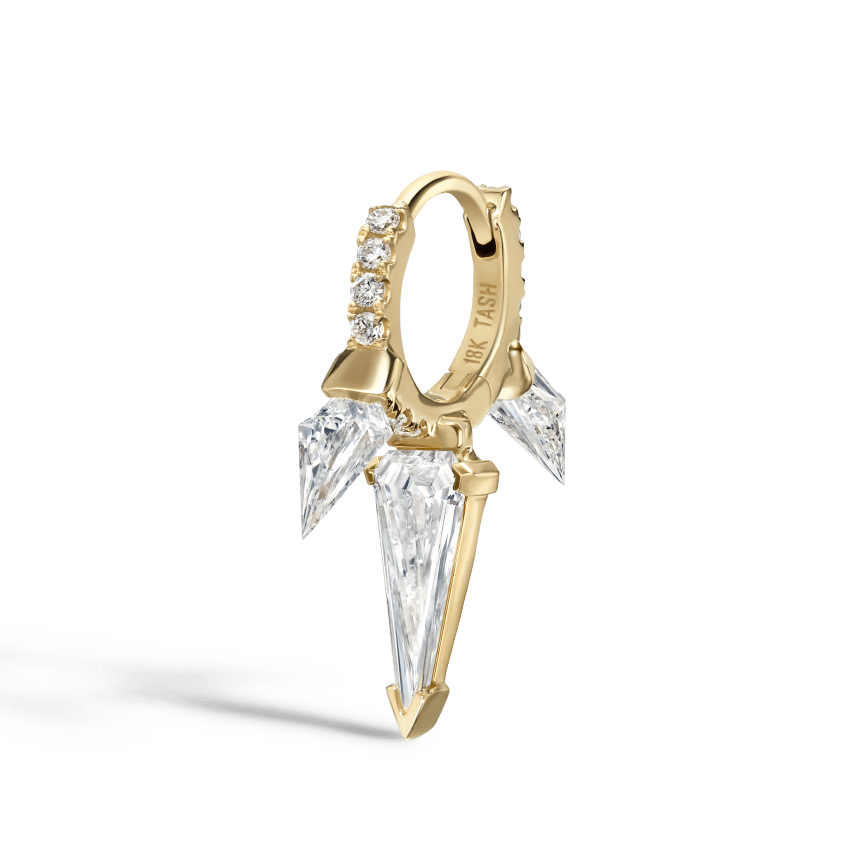 Silhouette Diamond Triple Long Spike Eternity Hoop Earring