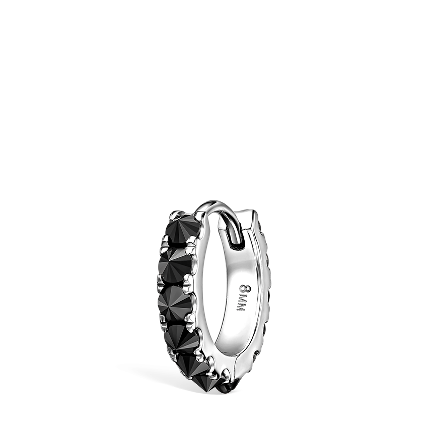 Reverse Set Black Diamond Eternity Hoop Earring