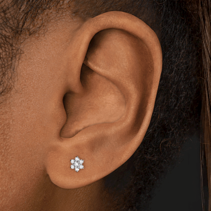 Diamond Flower Threaded Stud Earring
