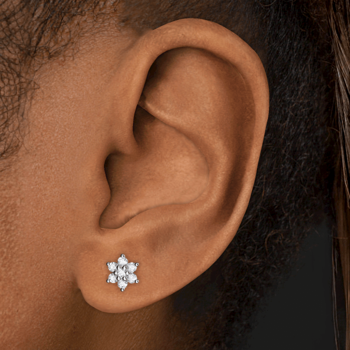 Diamond Flower Threaded Stud Earring