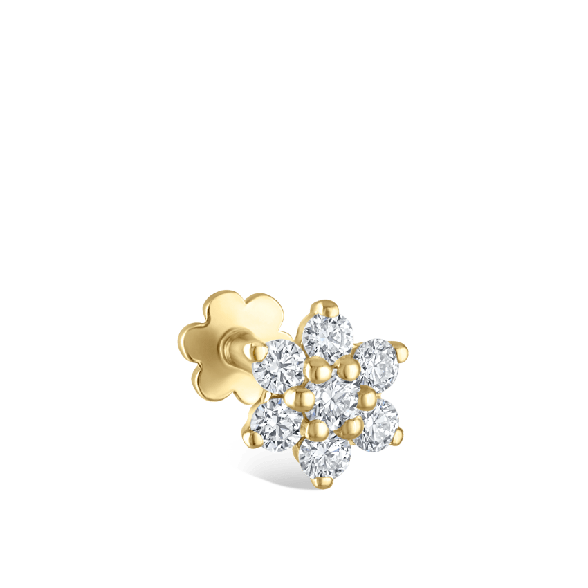 Diamond Flower Threaded Stud Earring