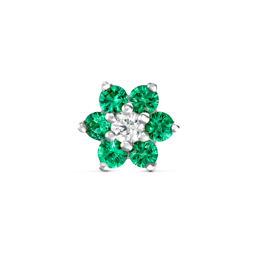 Emerald and Diamond Flower Threaded Stud Earring
