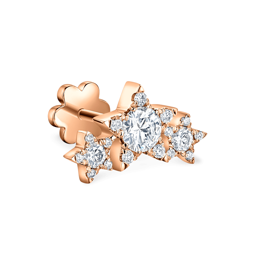 Three Star Garland Diamond Threaded Stud Earring