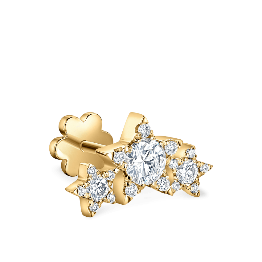 Three Star Garland Diamond Threaded Stud Earring