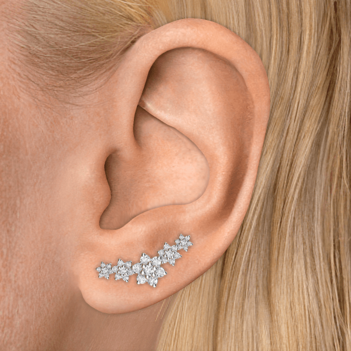 Five Flower Garland Diamond Threaded Stud Earring