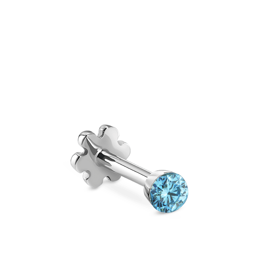 Invisible Set Light Blue Diamond Threaded Stud Earring