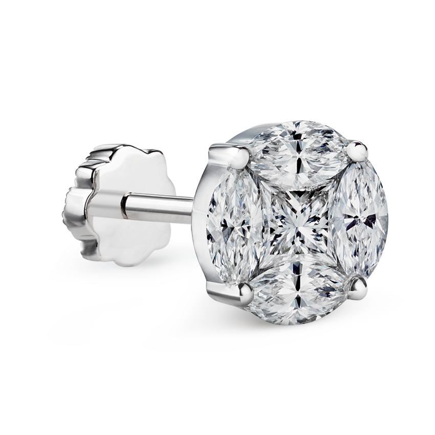Diamond Cluster Threaded Stud Earring