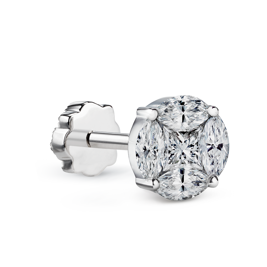 Diamond Cluster Threaded Stud Earring