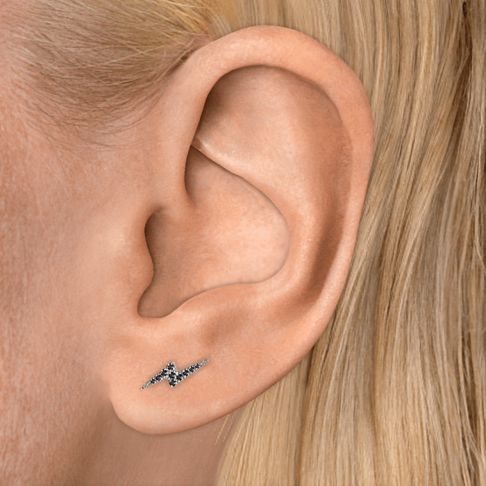 Black Diamond Lightning Bolt Threaded Stud Earring