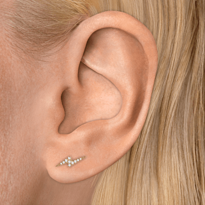 Diamond Lightning Bolt Threaded Stud Earring