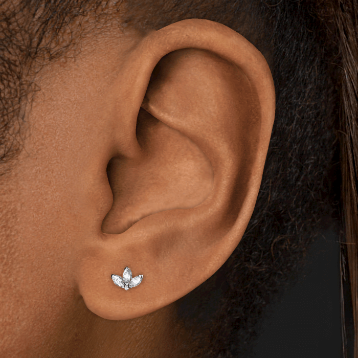 Diamond Engraved Lotus Threaded Stud Earring