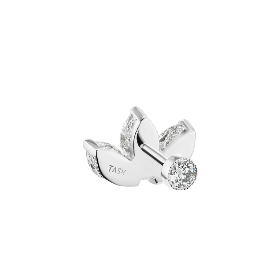 Diamond Engraved Lotus Threaded Stud Earring