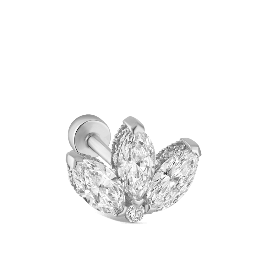 Diamond Engraved Lotus Threaded Stud Earring