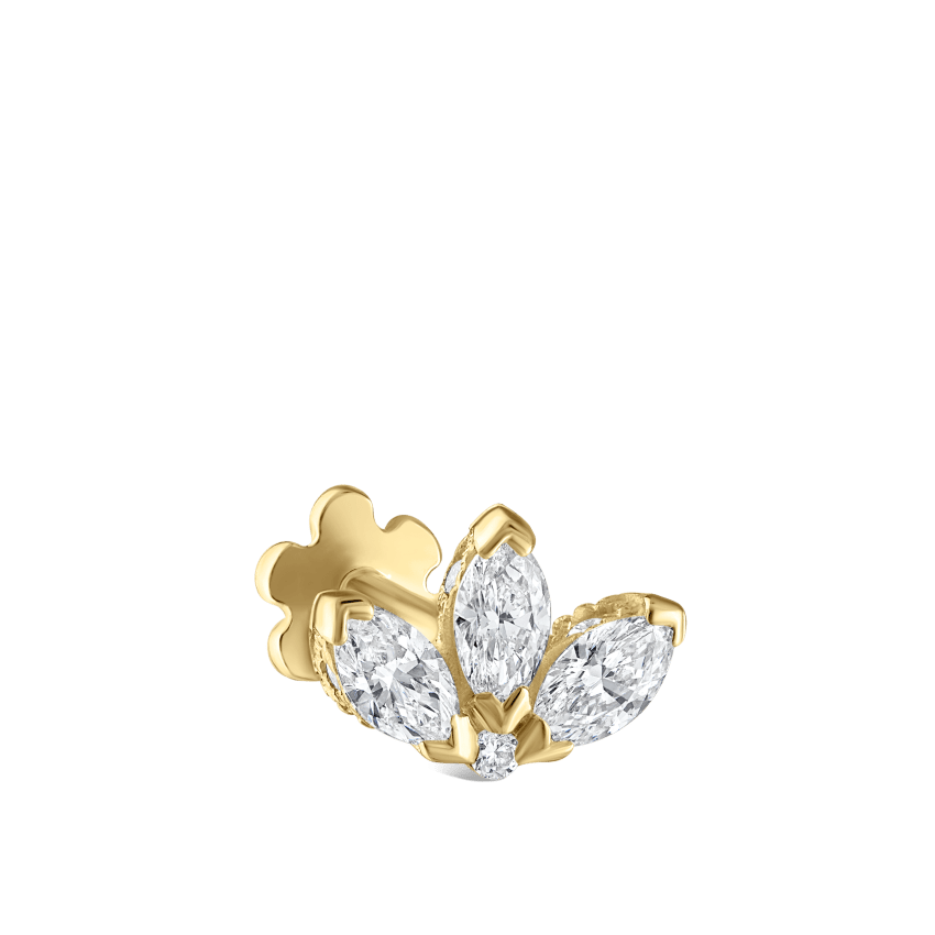 Diamond Engraved Lotus Threaded Stud Earring