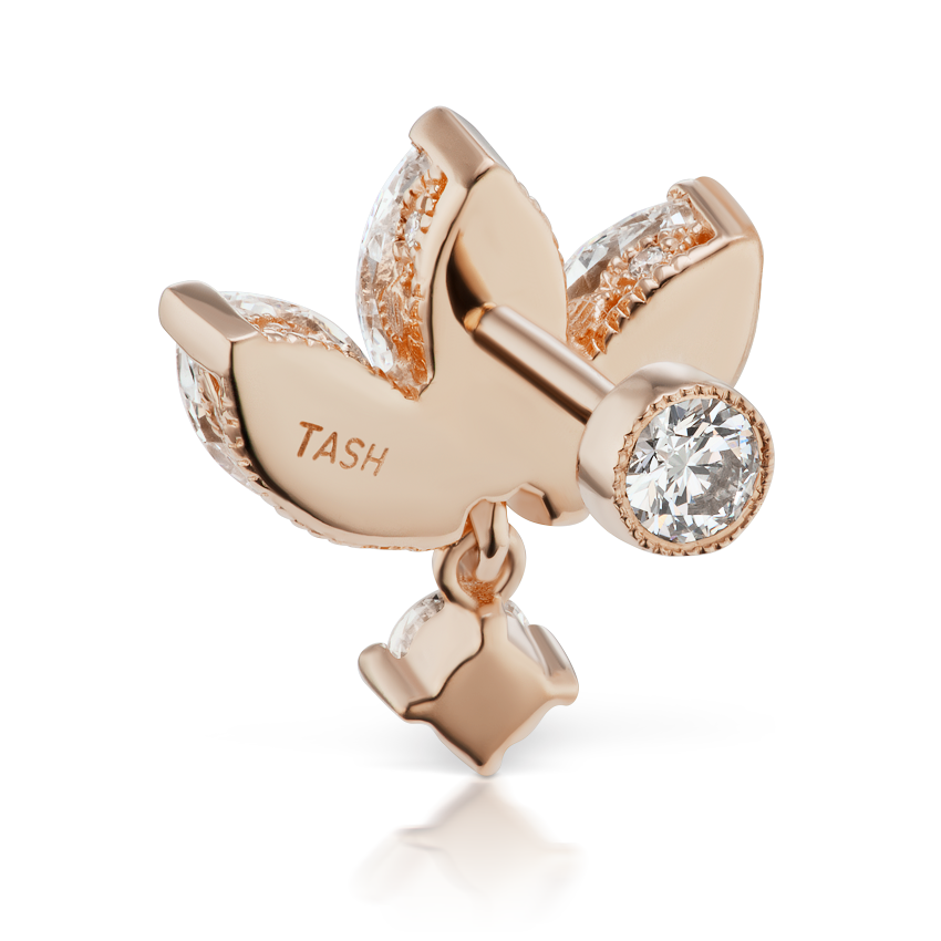 Diamond Engraved Lotus with Dangle Threaded Stud Earring
