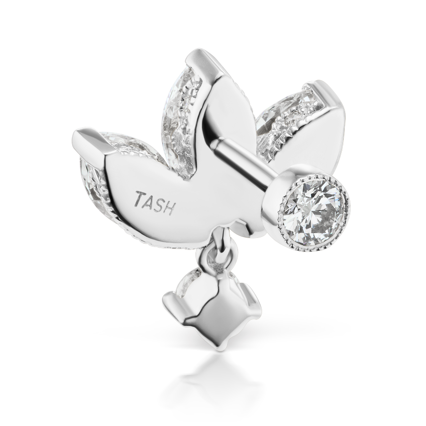 Diamond Engraved Lotus with Dangle Threaded Stud Earring