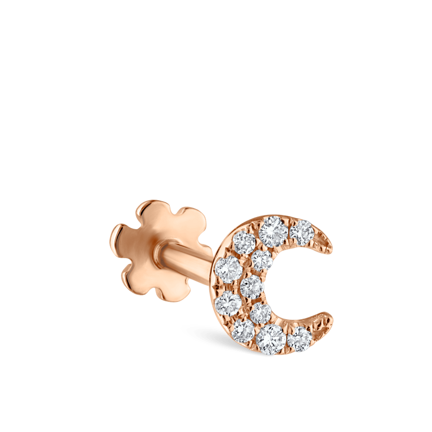 Diamond Moon Threaded Stud Earring
