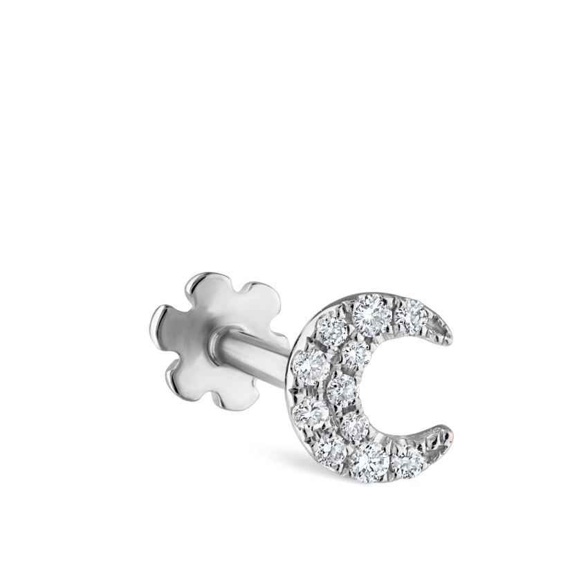 Diamond Moon Threaded Stud Earring