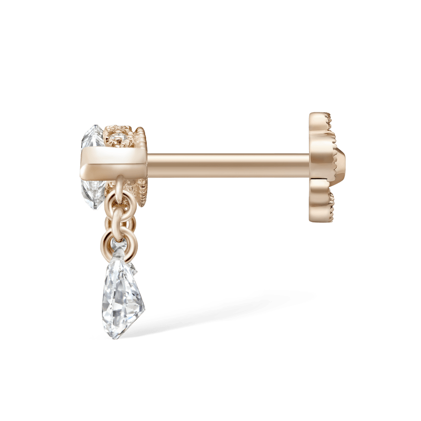 Triple Teardrop Marquise Diamond Threaded Stud Earring