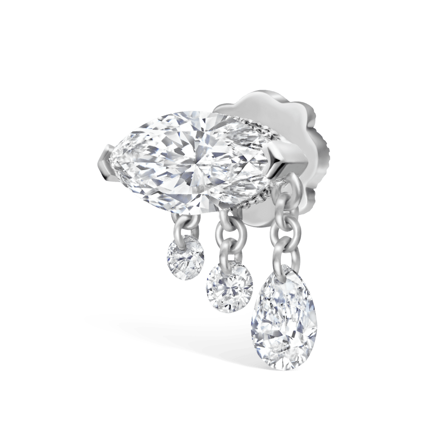 Triple Teardrop Marquise Diamond Threaded Stud Earring