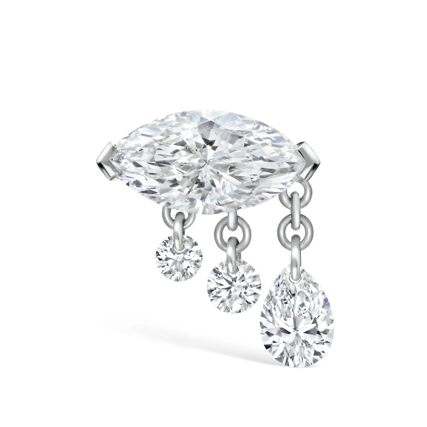 Triple Teardrop Marquise Diamond Threaded Stud Earring
