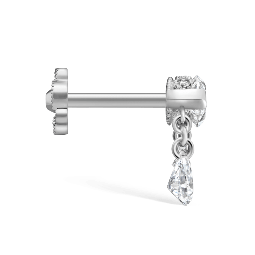 Triple Teardrop Marquise Diamond Threaded Stud Earring