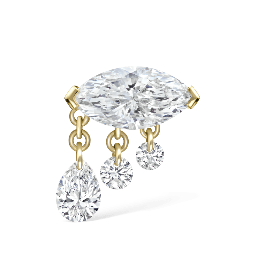 Triple Teardrop Marquise Diamond Threaded Stud Earring