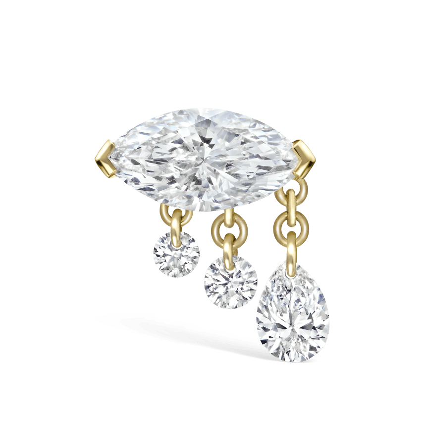 Triple Teardrop Marquise Diamond Threaded Stud Earring