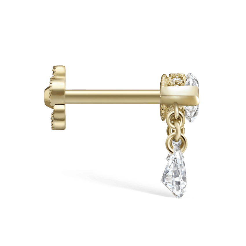 Triple Teardrop Marquise Diamond Threaded Stud Earring