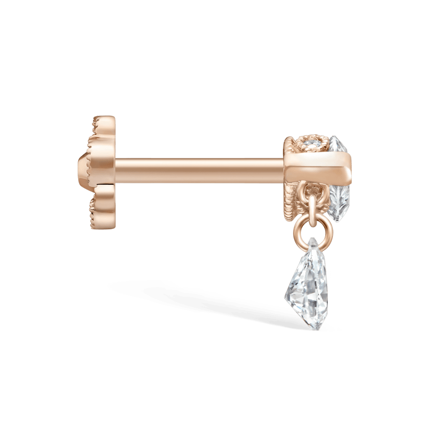 Single Teardrop Marquise Diamond Threaded Stud Earring