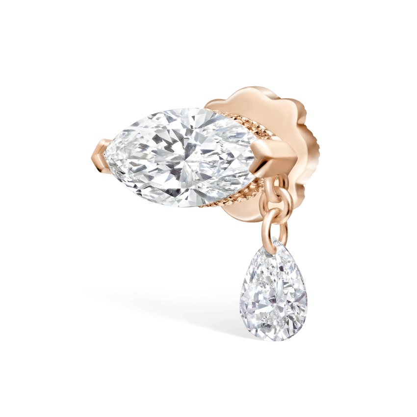 Single Teardrop Marquise Diamond Threaded Stud Earring