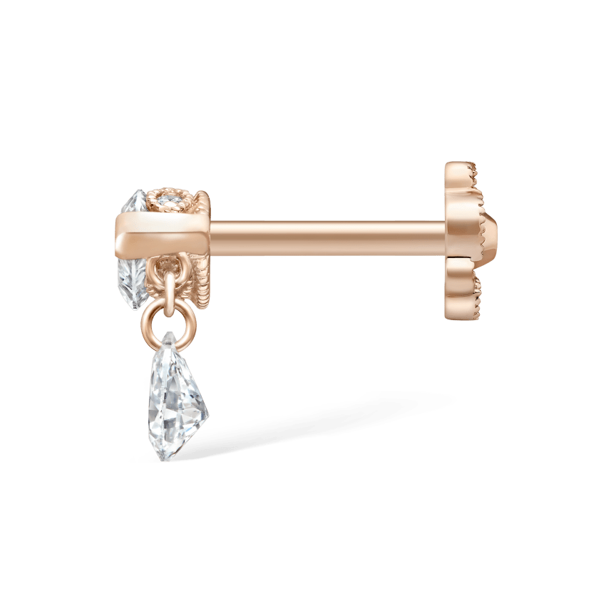 Single Teardrop Marquise Diamond Threaded Stud Earring
