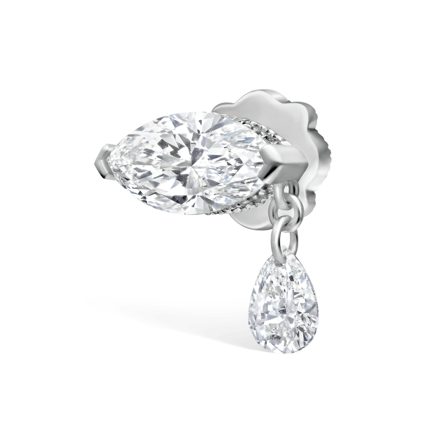 Single Teardrop Marquise Diamond Threaded Stud Earring