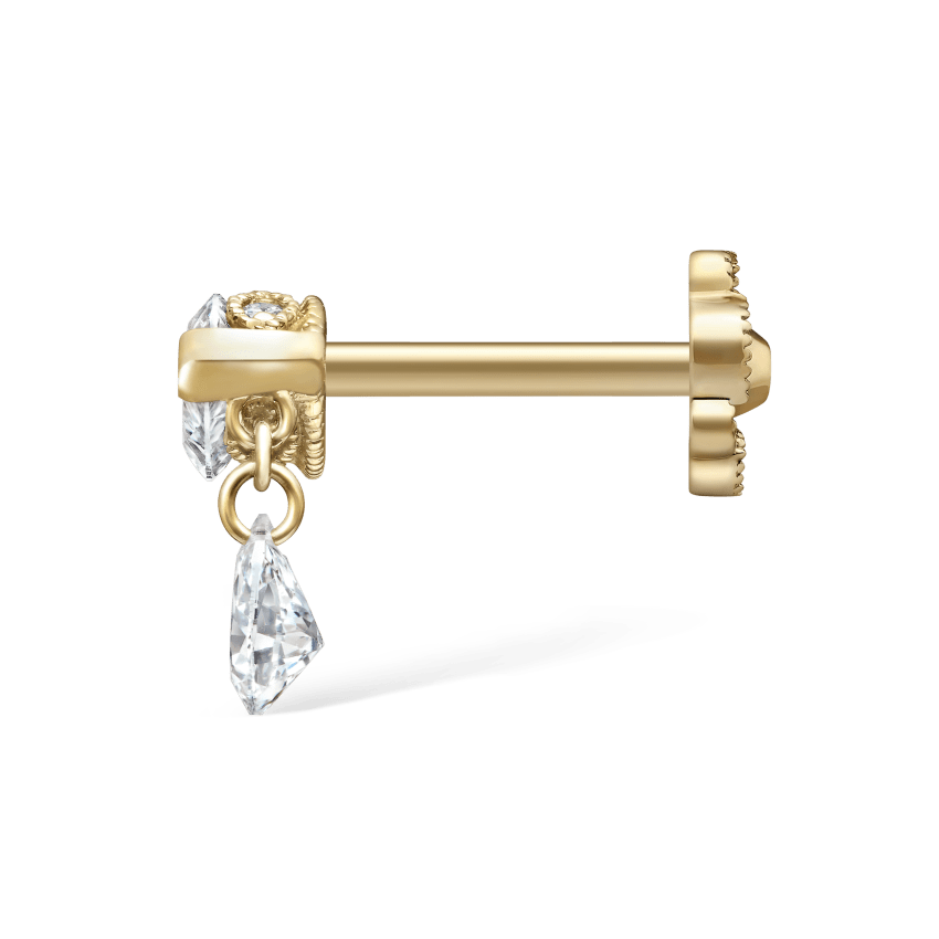 Single Teardrop Marquise Diamond Threaded Stud Earring