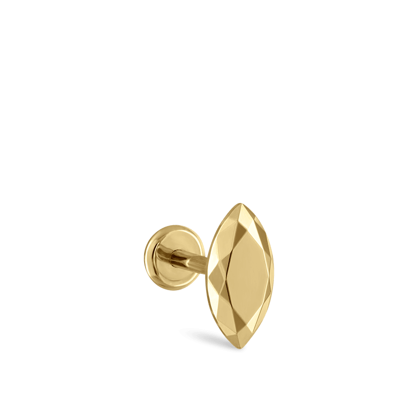 Faceted Gold Marquise Threaded Stud Earring
